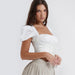 Color-Women Wear Sexy Square Neck Puff Sleeve White Short Cropped Top Waist Backless Short Sleeve Women-Fancey Boutique