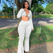 Color-White-Popular Fur Catching Warm Autumn Winter Sexy Long Sleeve V neck Bell-Bottom Pants Two Piece Suit-Fancey Boutique