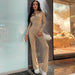 Color-Women Winter Polo Collar Slimming Long Sleeves Casual Wide Leg Pant Jumpsuit-Fancey Boutique