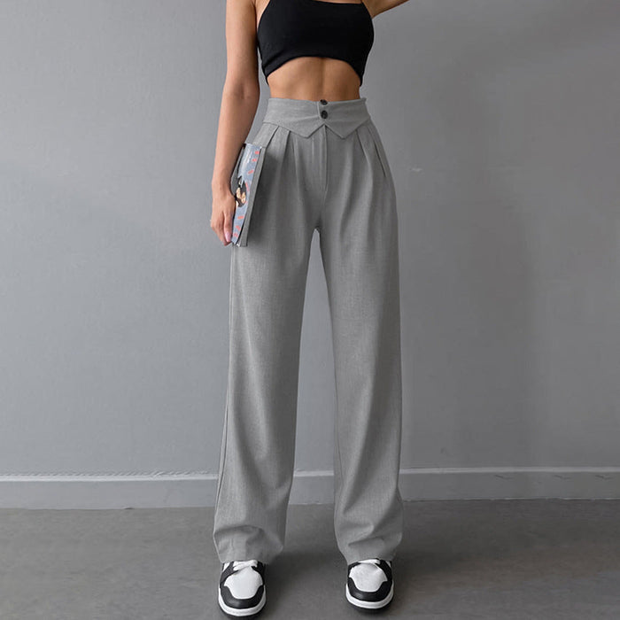 Color-Gray-Summer Women Clothing Design Pleated High Waist Straight Casual Pants Women French Office Draped Work Pant-Fancey Boutique