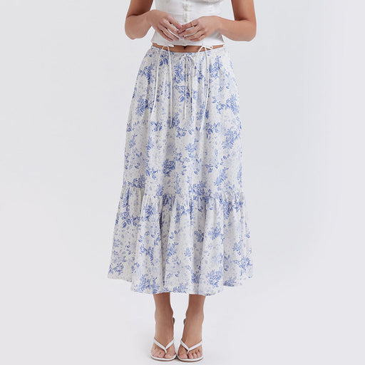 Color-Blue-Printed Skirt Sexy Floral Skirt Summer Women Dress Printed Midi Skirt Women Skirt-Fancey Boutique