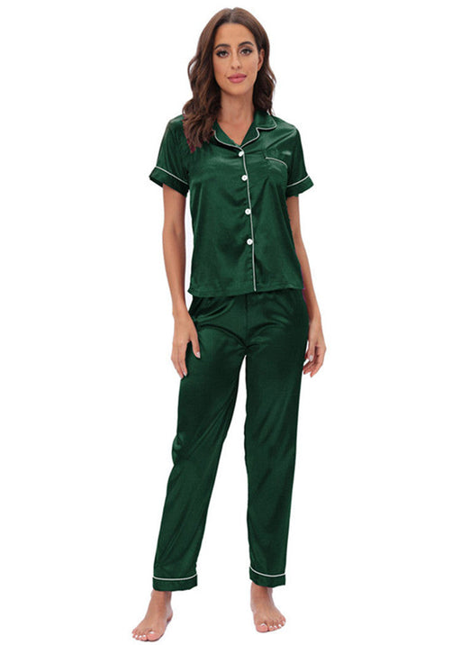 Color-Green-Satin Suit Two Piece Home Wear Pajamas Women-Fancey Boutique