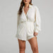 Color-White-Spring Summer New Popular Fashion V-neck Pleated Long Sleeve Collared Shorts Fashion Suit-Fancey Boutique