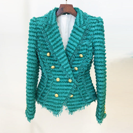 Color-Suit Jacket-Goods Autumn Winter Star Tassel Fringe Tweed Slim Blazer-Fancey Boutique