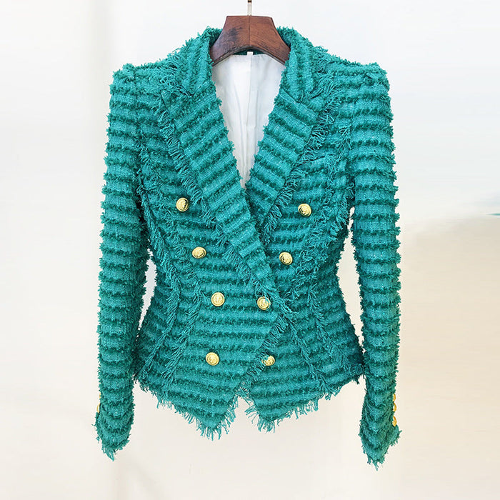 Color-Suit Jacket-Goods Autumn Winter Star Tassel Fringe Tweed Slim Blazer-Fancey Boutique