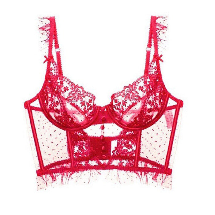Color-Red-Sexy Underwear Women Small Breasts Push Up Bra Sexy French Lace Ribbon Steel Ring-Fancey Boutique
