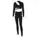 Color-Winter Sexy Hollow Out Cutout Long Sleeves Cropped Two-Piece Set Casual Set Women-Fancey Boutique