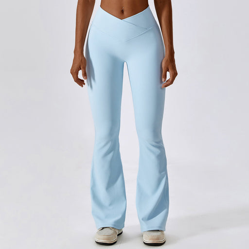 Color-Sky Blue-Cross High Waist Yoga Bell Bottom Pants Women Dance Sports Wide Leg Pants Casual Hip Lifting Fitness Bootcut Trousers-Fancey Boutique