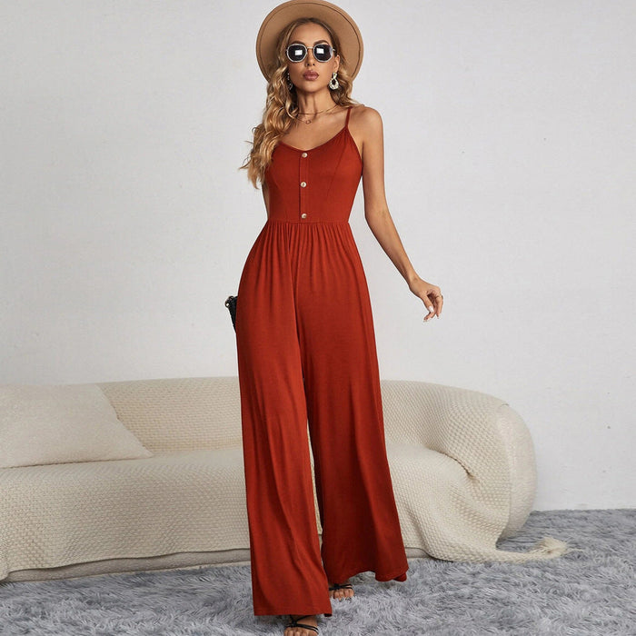 Color-Orange-Women Clothing New Summer Jumpsuit Solid Color Casual Pullover Sleeveless Loose Jumpsuit-Fancey Boutique