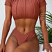 Color-Brown-Swimsuit Bikini round Neck Split Swimsuit Bikini-Fancey Boutique