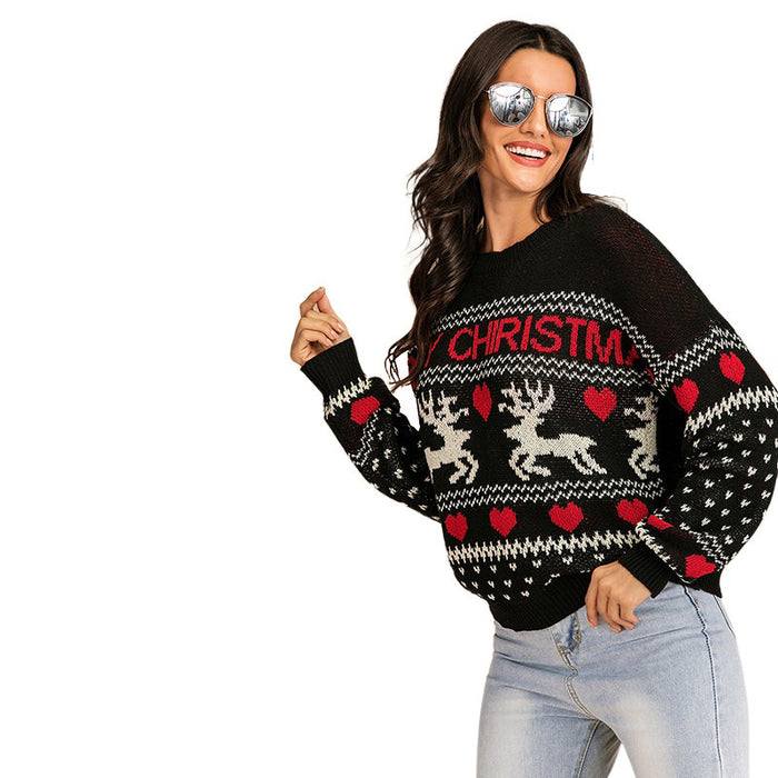 Color-Winter Round Neck Pullover Middle East Red Knitted Christmas Sweater Loose Cashmere Sweater for Women-Fancey Boutique