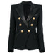 Color-Double Breasted Slim Leather Stitching Collar Blazer-Fancey Boutique