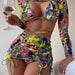 Color-Multi-Binki Trendy Irregular Asymmetric Pattern Print Sex Long Sleeve Tether Swimwear-Fancey Boutique