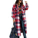 Color-Red-Autumn Winter Long Trench Coat Side Slit Collared Slim Women Woolen Plaid Coat-Fancey Boutique