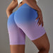 Color-Blue And Pink-Seamless Abdominal Pants High Elastic Gradient Color Peach Hip Tight Sports Yoga Pants High Waist Workout Shorts-Fancey Boutique