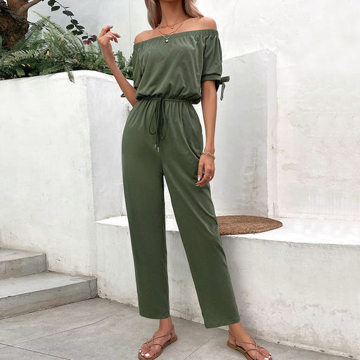 Color-Summer Women Clothing off the Shoulder Solid Color Jumpsuit-Fancey Boutique