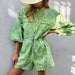 Color-Spring Women Clothing Printed Stand Collar Printing Romper-Fancey Boutique