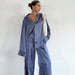 Color-Blue Collar Satin Office Autumn Two Piece Set-Fancey Boutique