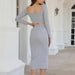 Color-Sexy Sexy Knitted Skirt Set Skirt Autumn Winter Long Sleeve Short Cropped Top Sheath Split Dress-Fancey Boutique