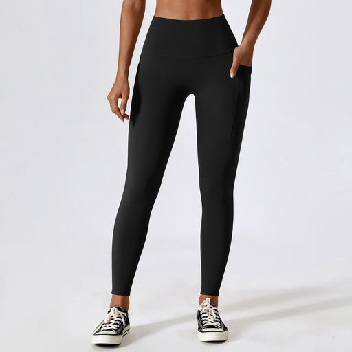 Color-Advanced Black-Wear Tight Nude Feel Yoga Pants Pocket Belly Contracting Hip Lifting Fitness High Waist Running Sports Leggings-Fancey Boutique
