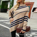 Color-Autumn Winter Cape Shawl Women Sweater round Neck Striped Sweater-Fancey Boutique