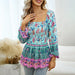 Color-Printed Shirt Women Autumn Winter Square Collar Long Sleeve Top-Fancey Boutique