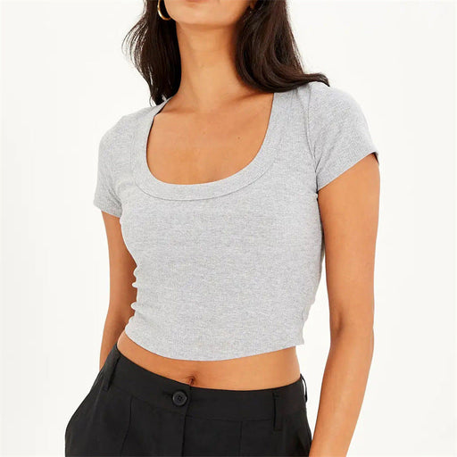 Color-Spring Summer Sexy Short U Neck T shirt Women Cotton Rib Cropped Top Women Short Sleeve Slim Fit Slimming-Fancey Boutique