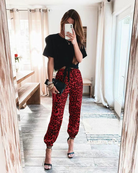 Color-Summer New Trousers Fashion Casual Pants Leopard Print Forged Trousers Micro Elastic-Fancey Boutique