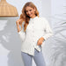 Color-White-Fall Solid Color Long Sleeved Shirt Cardigan Casual Women Top-Fancey Boutique