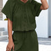 Color-Army Green-Spring Summer Solid Color Pleated Lace up Button Jumpsuit Casual Short-Fancey Boutique