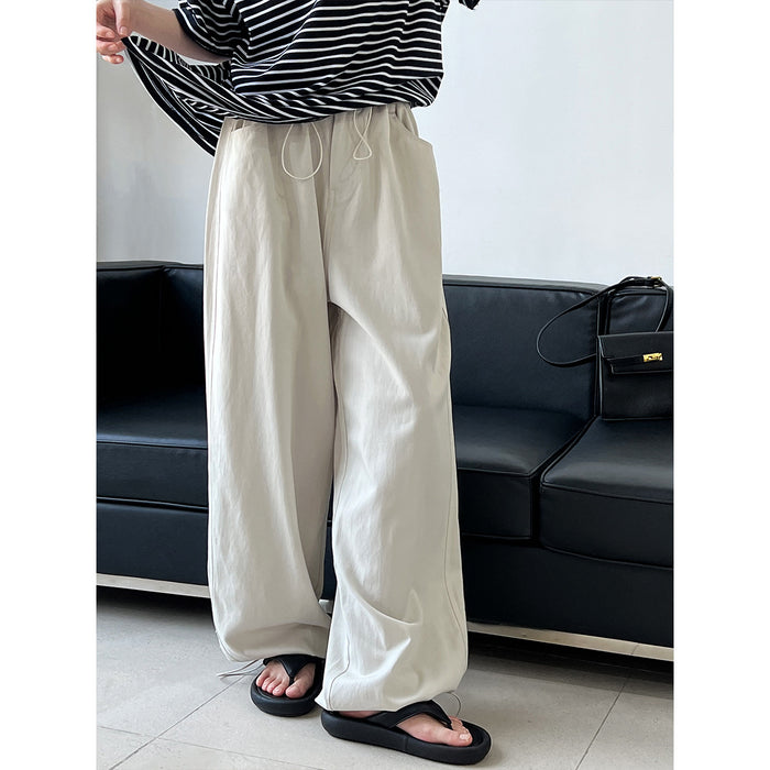 Color-Retro Tencel Cotton Drawstring Elastic Waist Loose Cargo Pants Women Wide Leg Pants Casual Trousers-Fancey Boutique