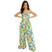 Color-Multicolor 2-Sleeveless Chest Wrapped Printed Trousers Summer High Waist Pleated Jumpsuit-Fancey Boutique