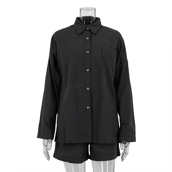 Color-Women Clothing Summer Office Long Sleeve Shirt Shorts Tube Top Vest Three Piece Plaid Suit-Fancey Boutique