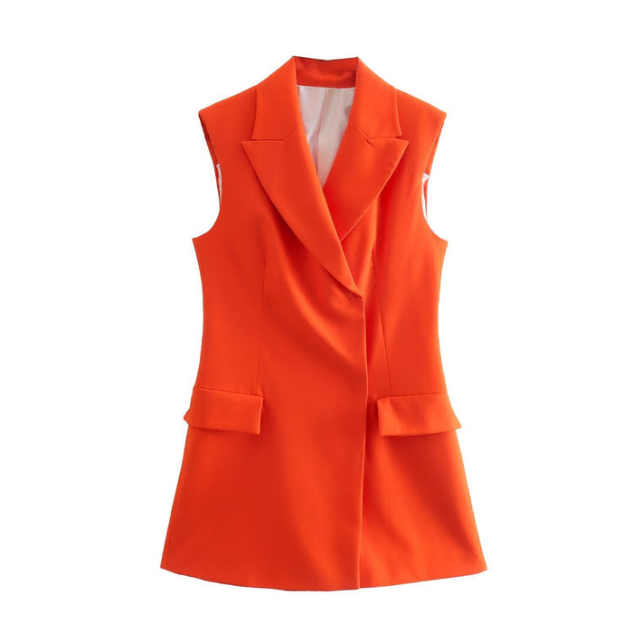 Color-Multi-Summer Wind Women Orange Flip Pocket Long Vest-Fancey Boutique
