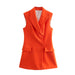 Color-Multi-Summer Wind Women Orange Flip Pocket Long Vest-Fancey Boutique