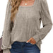 Color-Khaki-Temu Autumn Winter Women Sunken Stripe Square Collar Casual Long Sleeve Top-Fancey Boutique