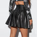 Color-Pleated Skirt Women Sexy Skirt Faux Leather Skirt Night Club-Fancey Boutique