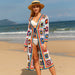 Color-Picture Color Dark-Women Hollow Out Cutout Crochet Cardigan Beachwear Color Long Cut Coat Dress-Fancey Boutique