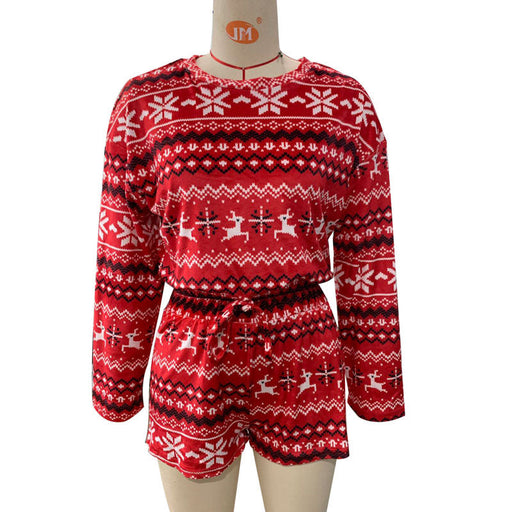 Color-Red-Christmas Sweater Set Silver Fox Velvet Long Sleeve Fleece Shorts Set Autumn Winter-Fancey Boutique