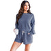 Color-royal blue-Autumn Winter Solid Color round Neck Pullover Long Sleeve Sweater Women Casual Shorts Suit-Fancey Boutique