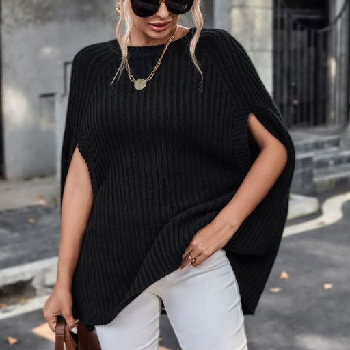 Color-Women Crew Neck Split Sleeves Irregular Asymmetric Cloak Casual Slimming Sweater Women-Fancey Boutique