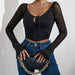 Color-Fall Sexy Hollow Out Cutout out Tied Pleated Stitching Rhombus Waist Elegant Long Sleeve Top-Fancey Boutique