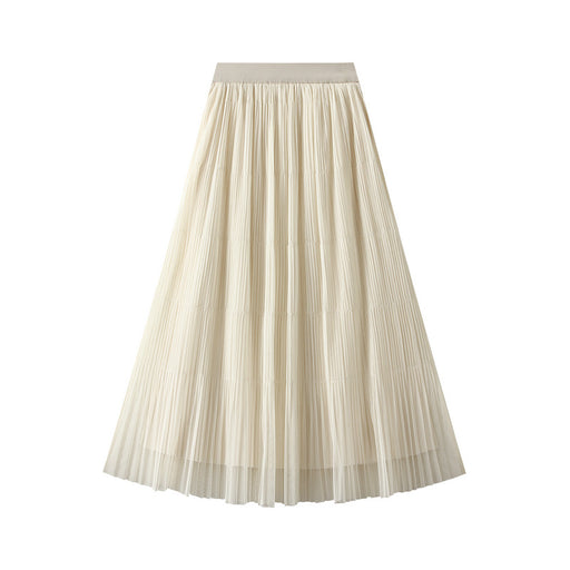 Color-Double Sided Wear Veil Skirt Skirt Women Mid Length Autumn High Waist Cover Mesh Pleated Split Dress-Fancey Boutique