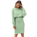 Color-Knitted Two-Piece Classic High Waist Pullover Knitwear Half-Length Office Solid Color Dress-Fancey Boutique