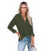 Color-Army Green-Women Clothing Autumn Winter Casual Loose Long Sleeve Buckle V neck Shirt Top-Fancey Boutique