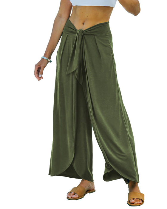 Color-Green-Casual Pants Women Clothing Drooping Wide Leg Pants Loose Tied French Commuting-Fancey Boutique