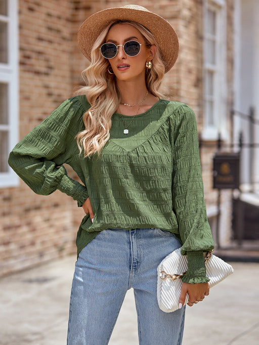 Color-Army Green-Autumn Winter Women Clothing Casual Solid Color round Neck Long Sleeve Patchwork Top Women-Fancey Boutique