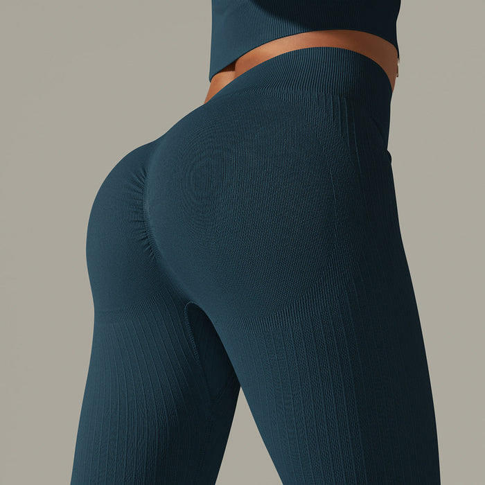 Color-Blue-Seamless Knitted Peach Hip Raise Solid Color Tight High Waist Yoga Pants Sports Running Fitness Pants Women-Fancey Boutique