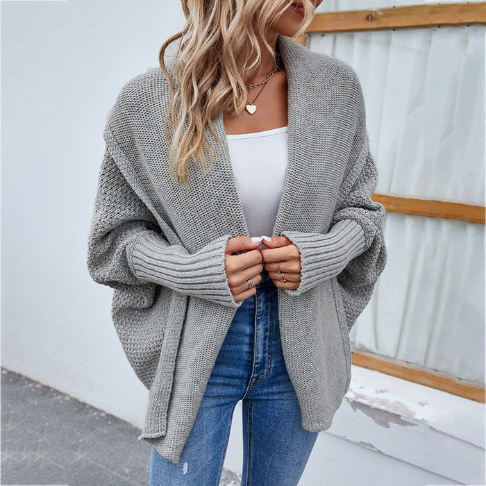 Color-Autumn Winter Women Knitted Sweater Solid Color Batwing Sleeve Sweater Cardigan Coat Women-Fancey Boutique
