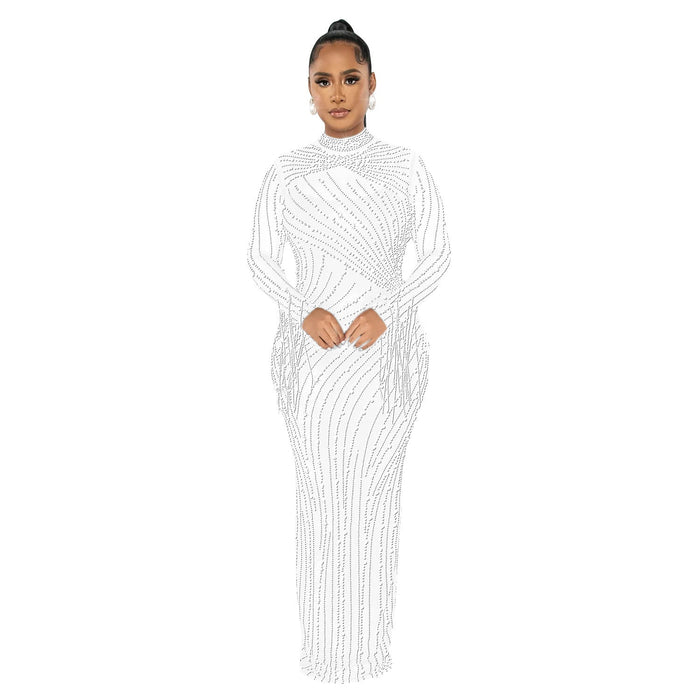 Color-White-Women Wear Mesh See Through Drilling Long Sleeve Lining Two Piece Set-Fancey Boutique